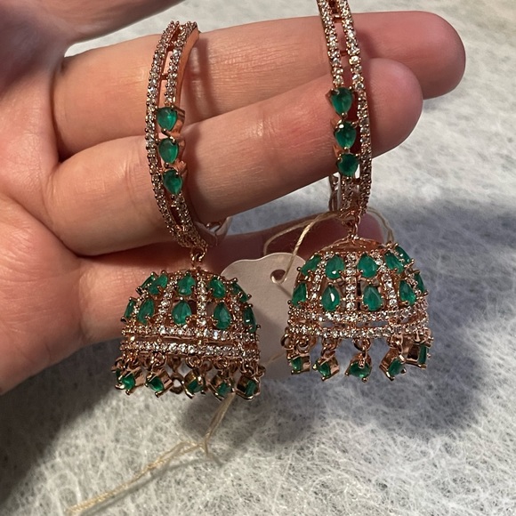 Jumkha earring emerald green vintage style - Picture 4 of 4
